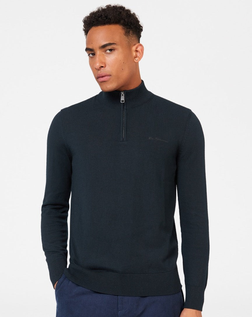 Pleteniny Ben Sherman Merino Half-Zip Čierne | GWLPM3716