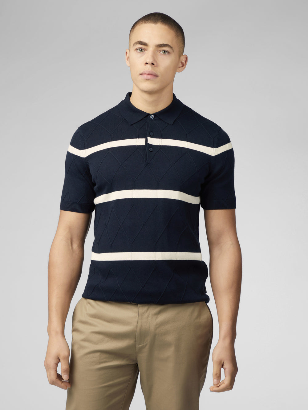 Pleteniny Ben Sherman Signature Argyle Stripe Polo Námornícka Modrá | XYWAS4532