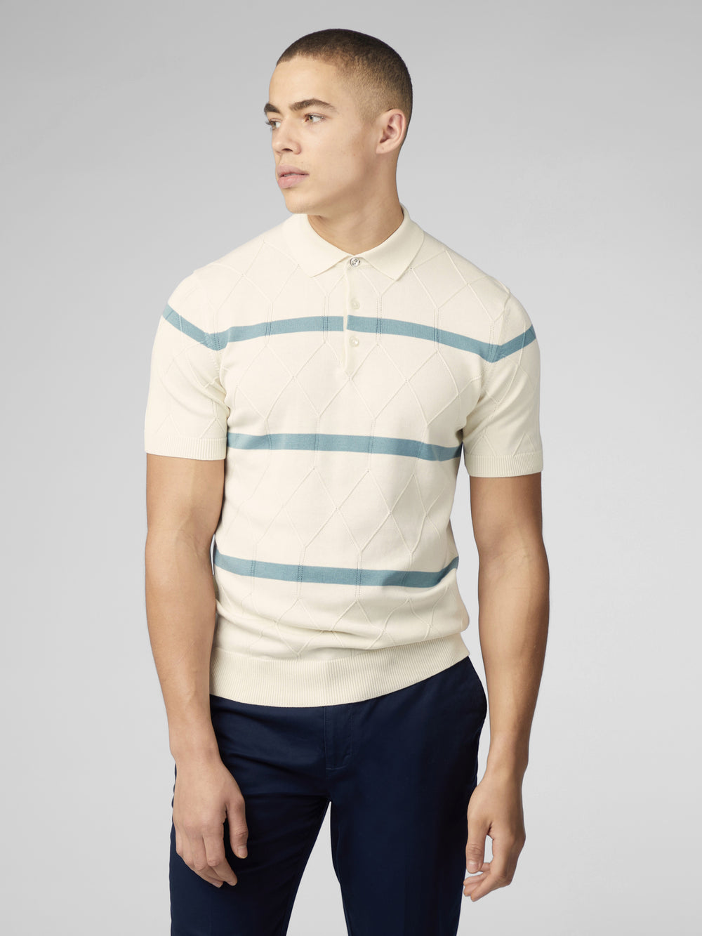 Pleteniny Ben Sherman Signature Argyle Stripe Polo Biele | EWPMI4612