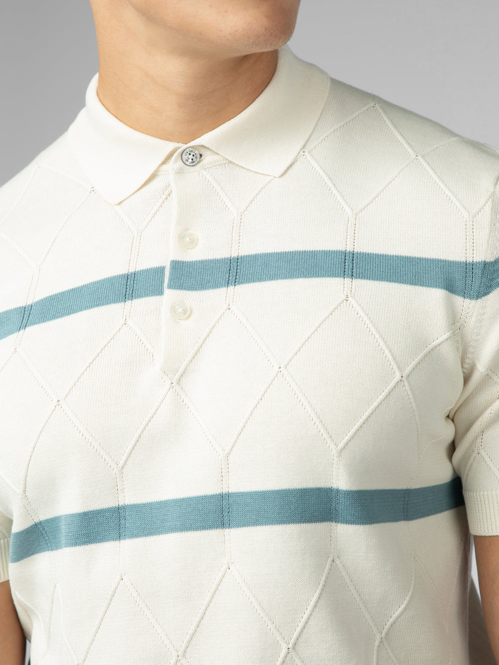 Pleteniny Ben Sherman Signature Argyle Stripe Polo Biele | EWPMI4612