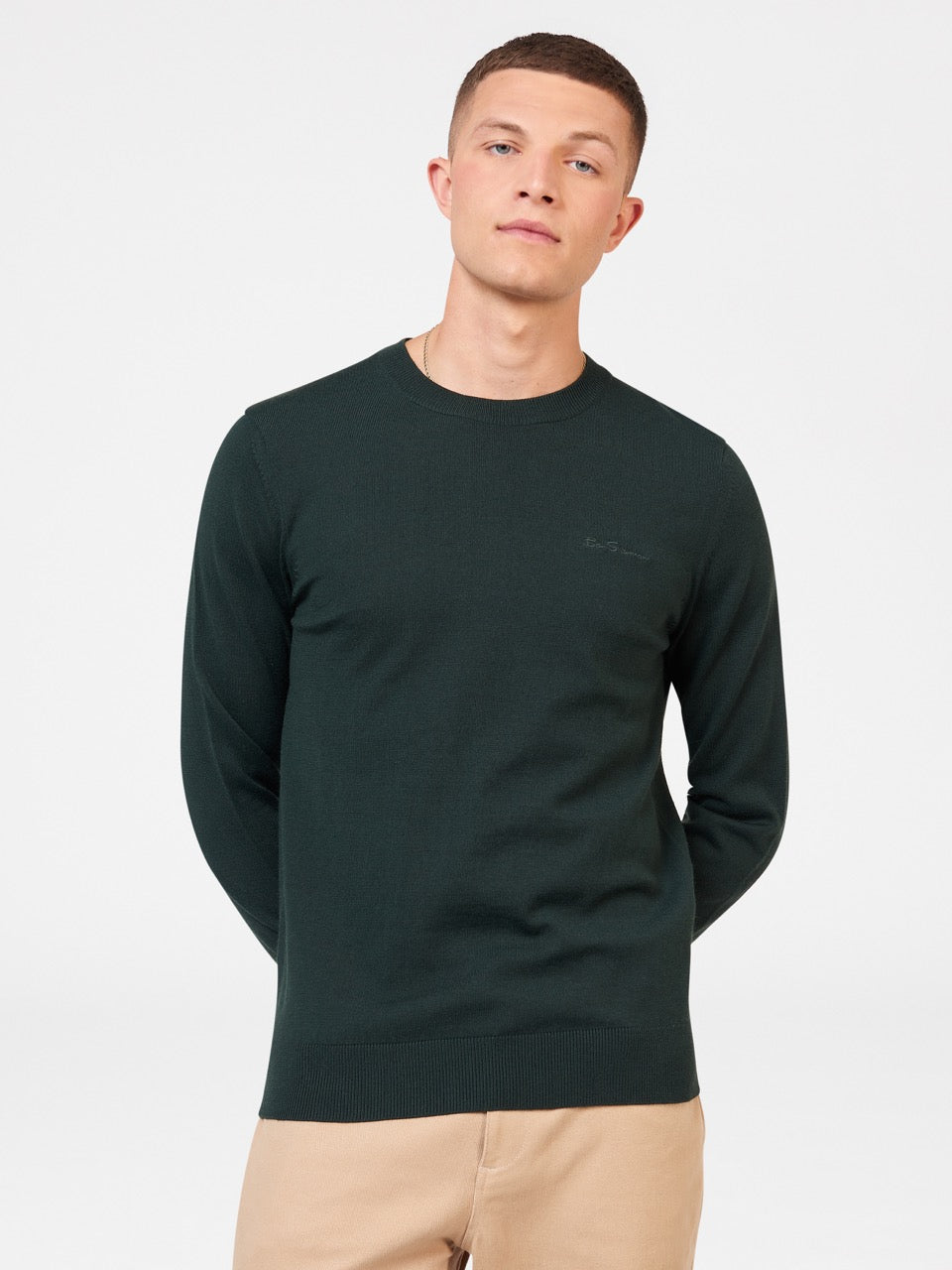 Pleteniny Ben Sherman Signature Merino Crewneck Tmavo Zelene | TIKYW6529