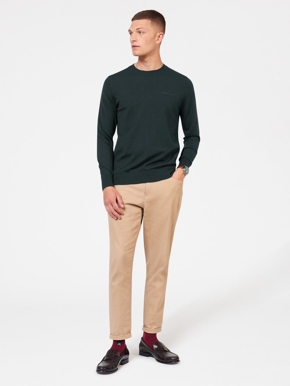 Pleteniny Ben Sherman Signature Merino Crewneck Tmavo Zelene | TIKYW6529