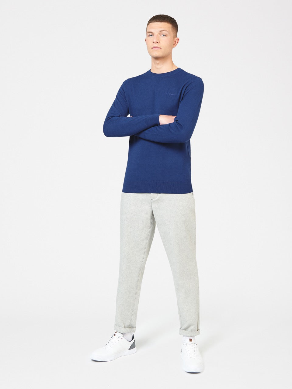 Pleteniny Ben Sherman Signature Merino Crewneck Modre | LUDSP1027