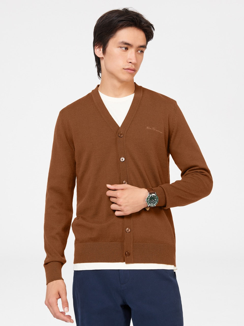 Pleteniny Ben Sherman Signature Merino Cardigan Hnede | CNUIY8254