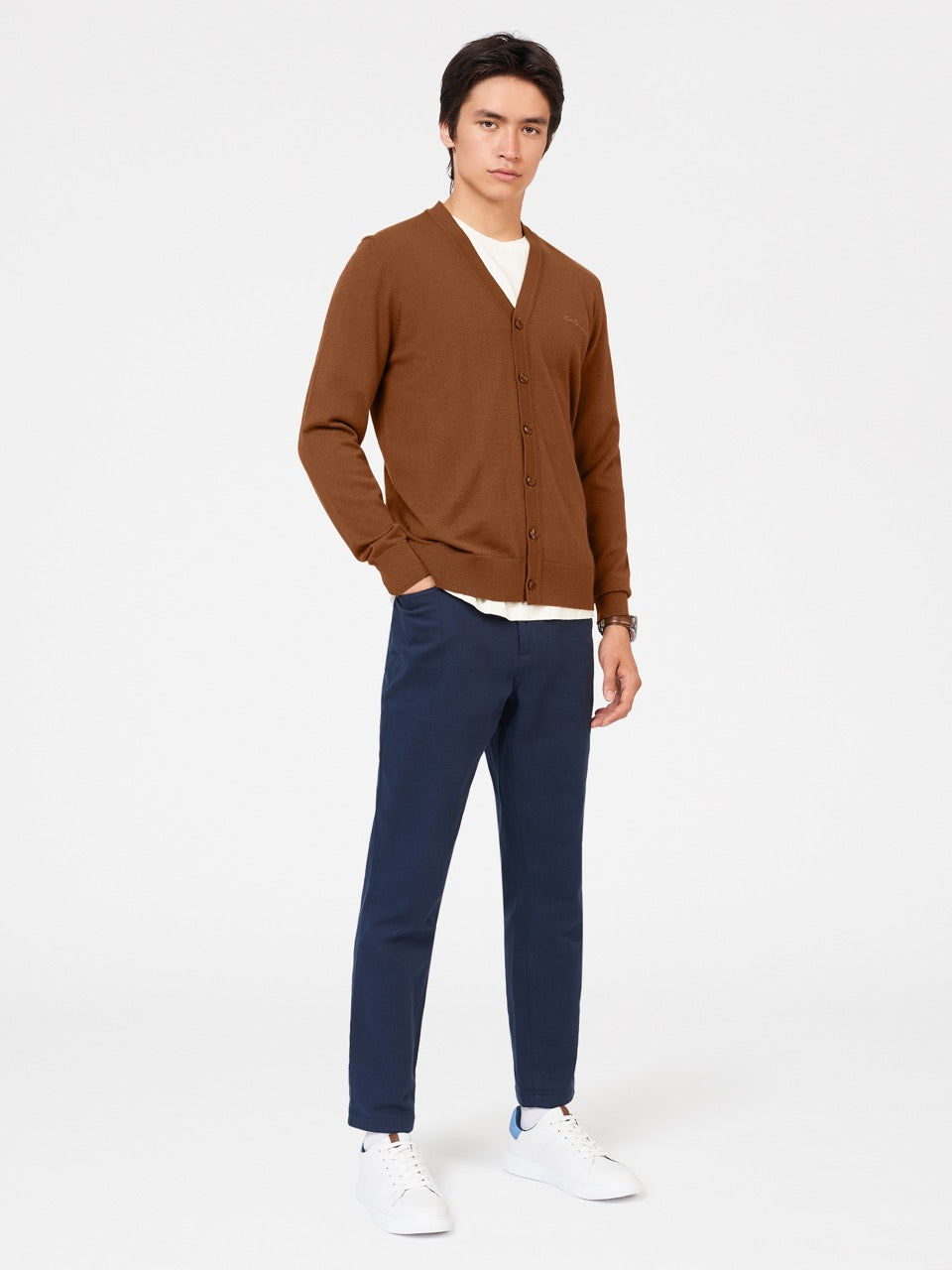 Pleteniny Ben Sherman Signature Merino Cardigan Hnede | CNUIY8254