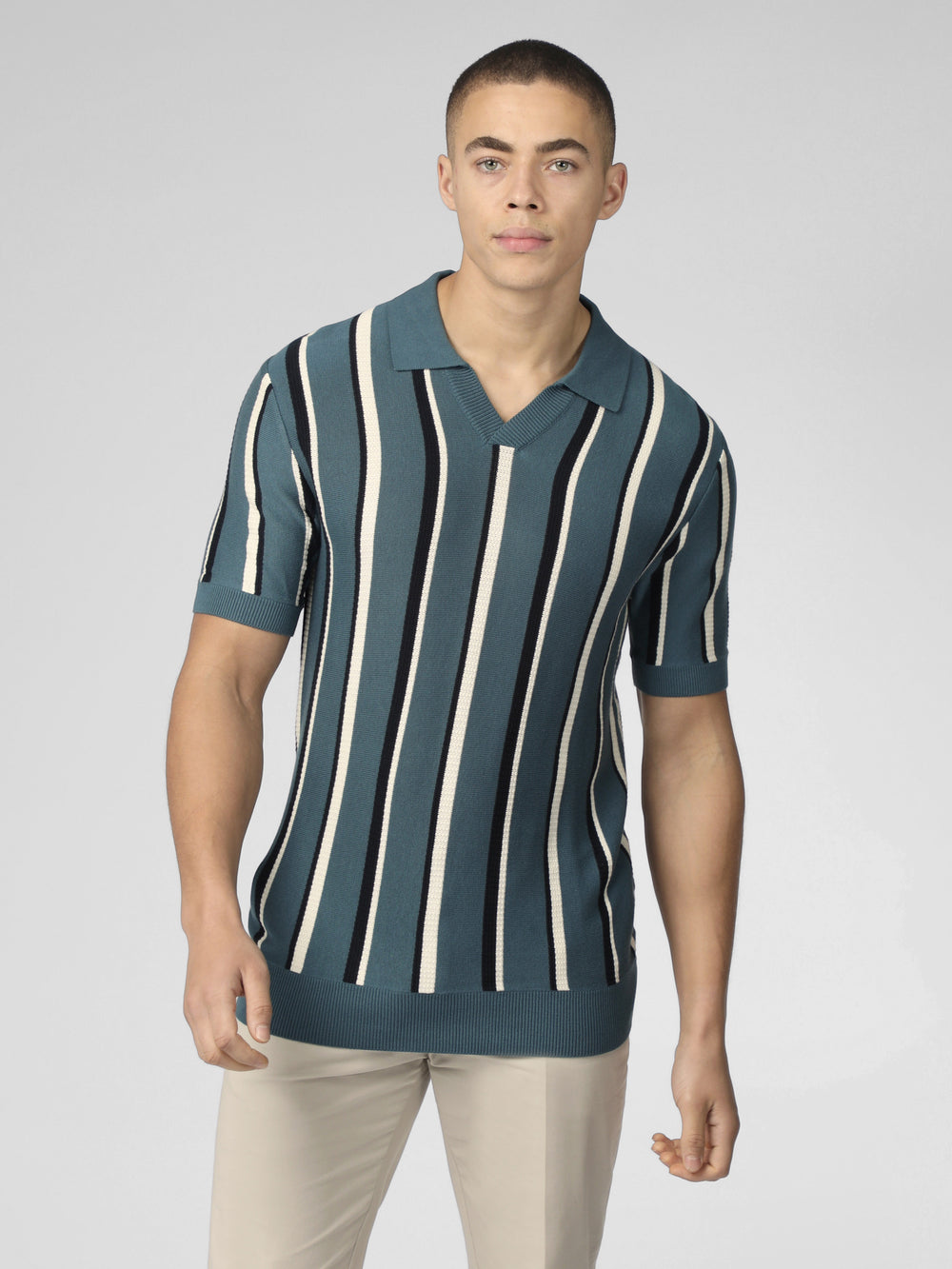 Pleteniny Ben Sherman Signature Vertical Stripe Open Neck Polo Tyrkysové | AMTPI0816