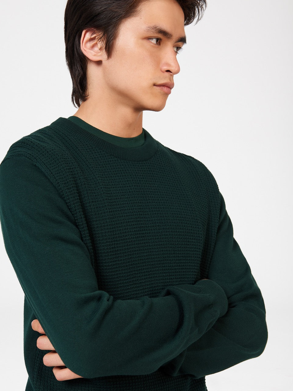 Pleteniny Ben Sherman Textured Crewneck Tmavo Zelene | CKRGN3705