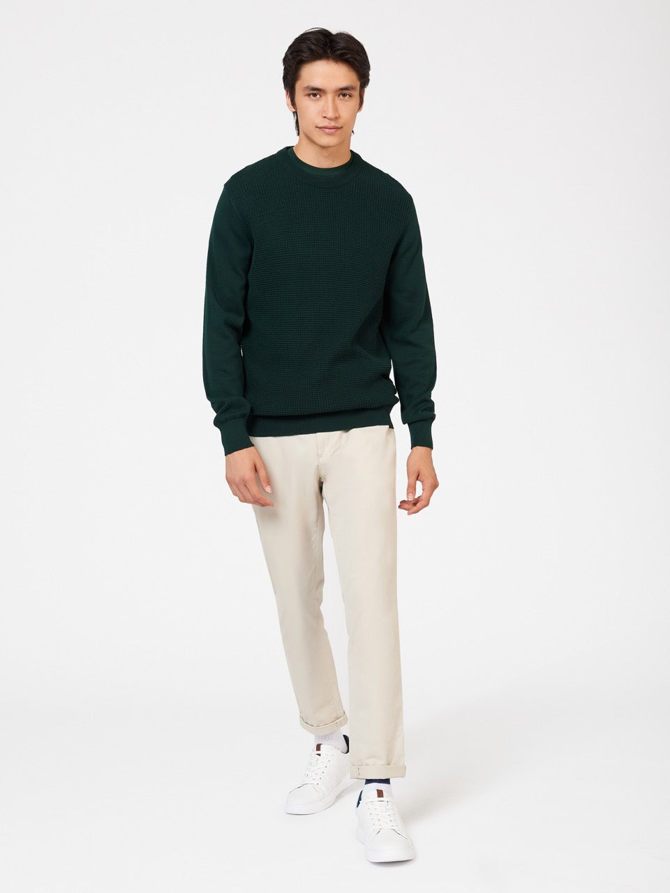 Pleteniny Ben Sherman Textured Crewneck Tmavo Zelene | CKRGN3705