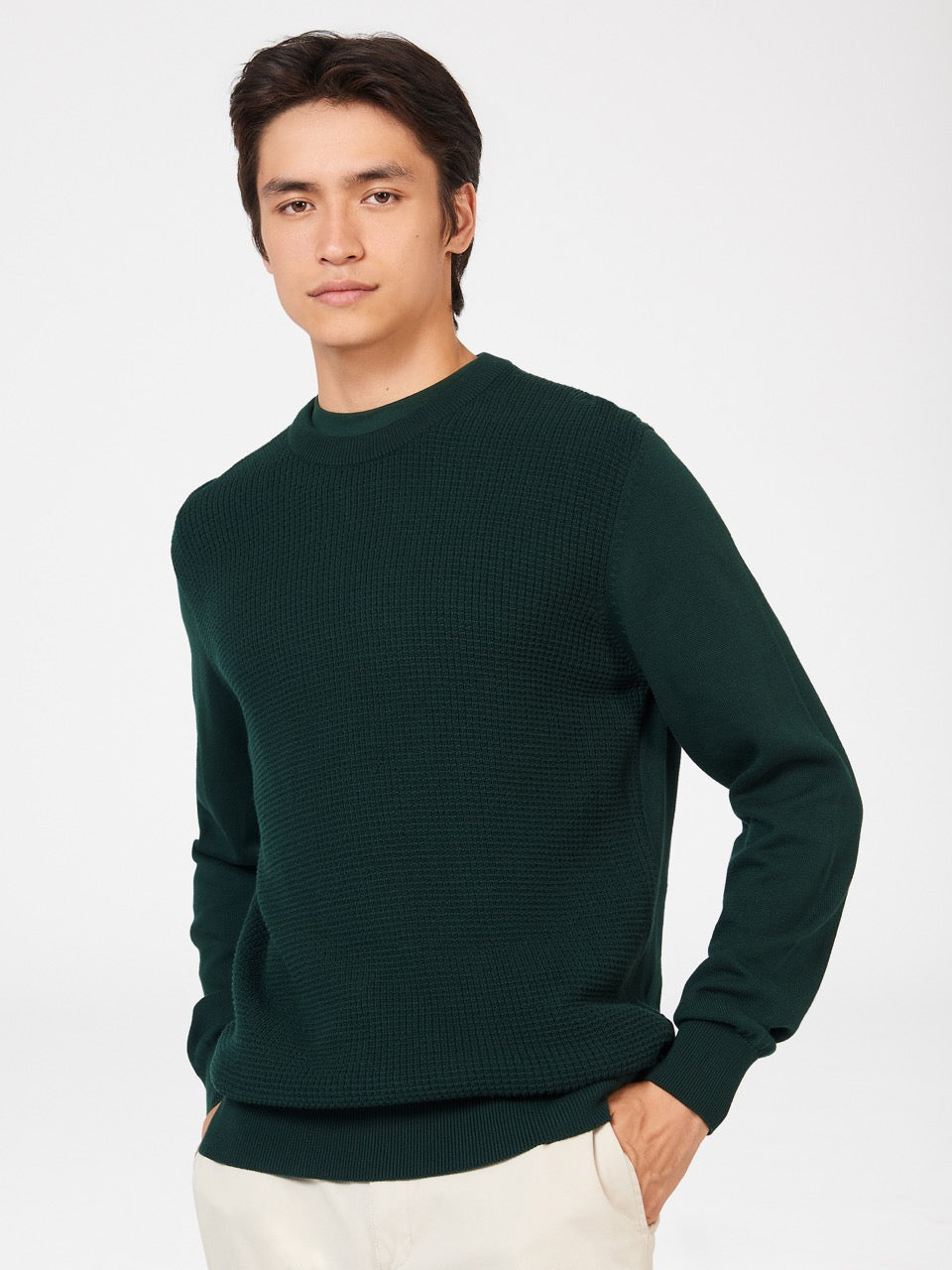 Pleteniny Ben Sherman Textured Crewneck Tmavo Zelene | CKRGN3705