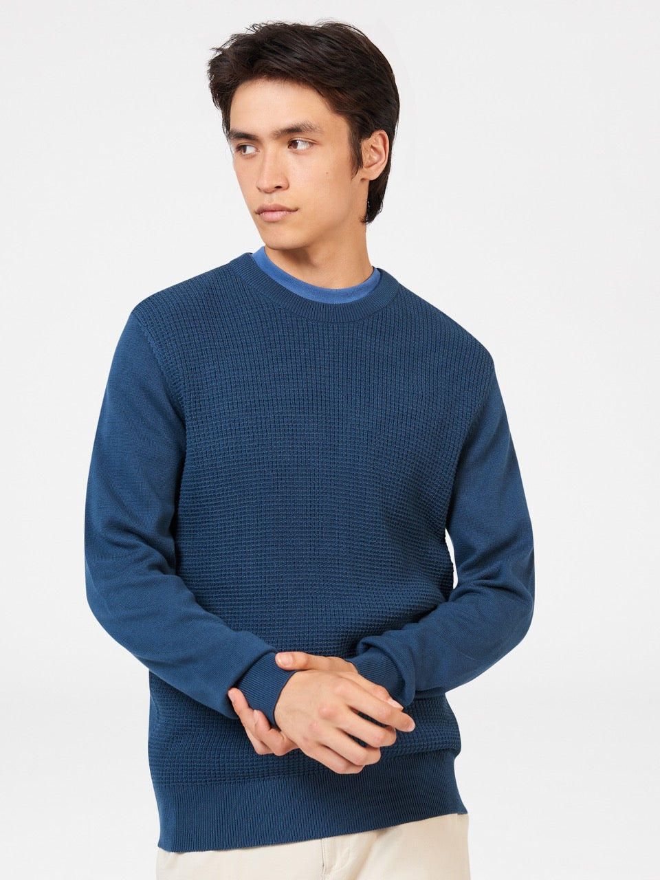 Pleteniny Ben Sherman Textured Crewneck Indigo | TCZXG6019