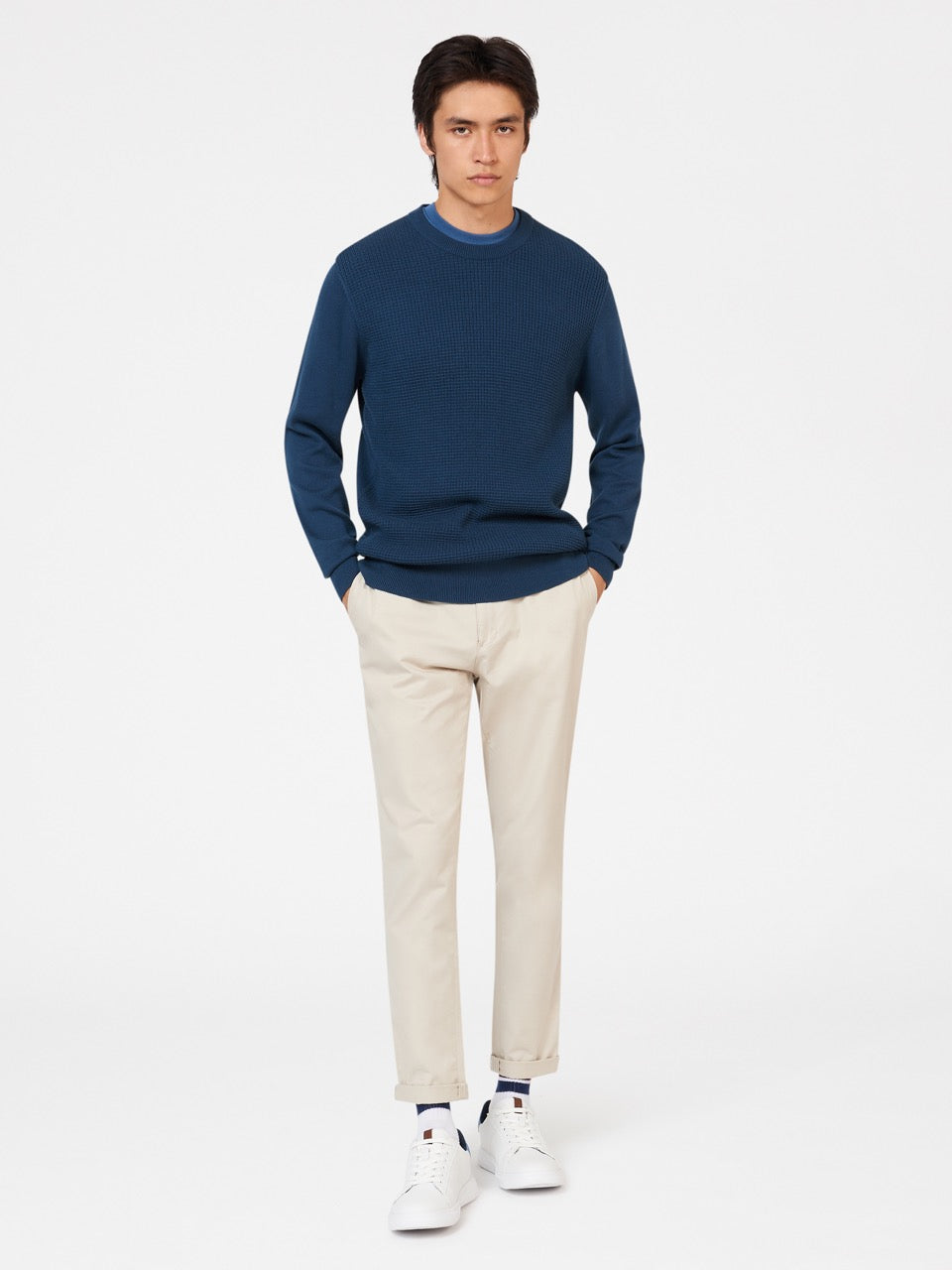 Pleteniny Ben Sherman Textured Crewneck Indigo | TCZXG6019