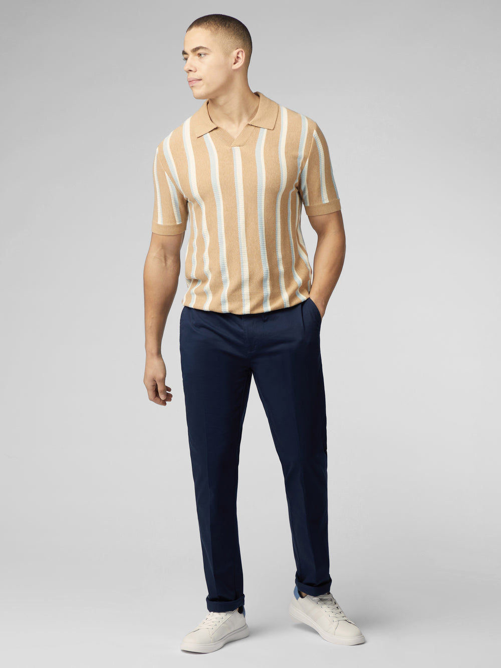 Pleteniny Ben Sherman Vertical Stripe Open Neck Polo Siva | DMVNK4972