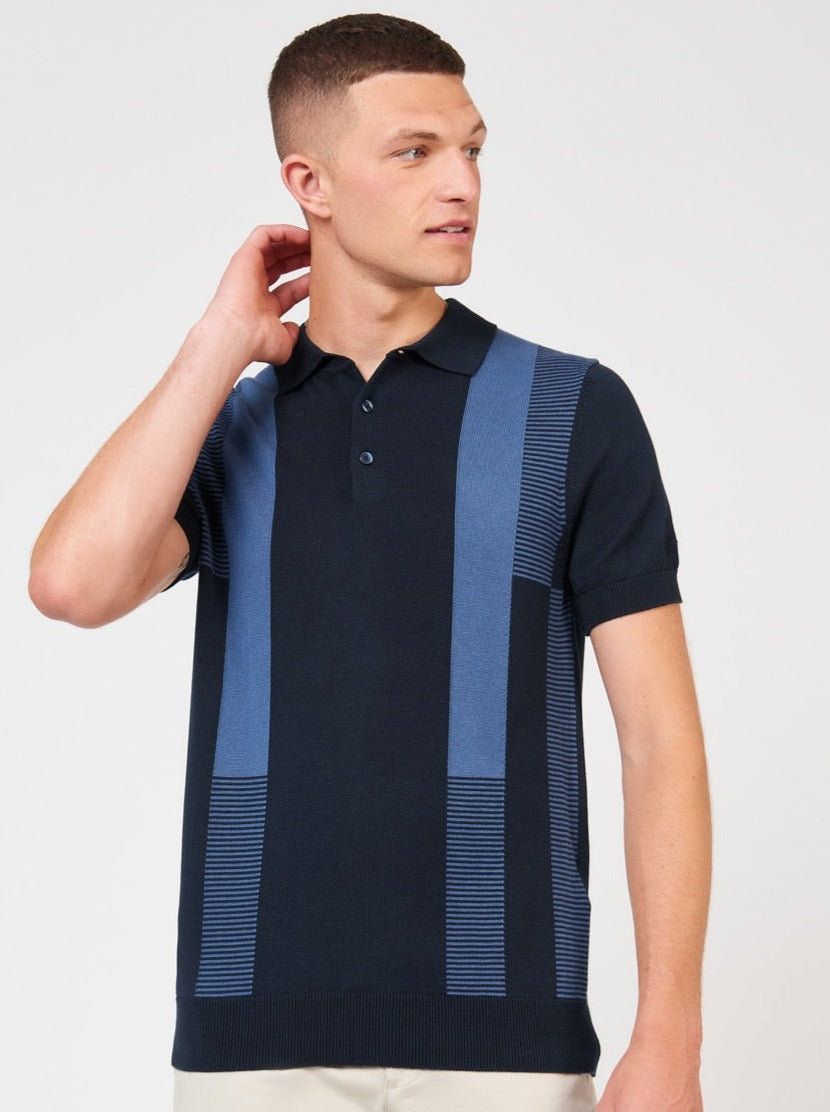 Polo Svetre S Výstrihom Ben Sherman Intarsia Stripe Námornícka Modrá | LVPFS7356