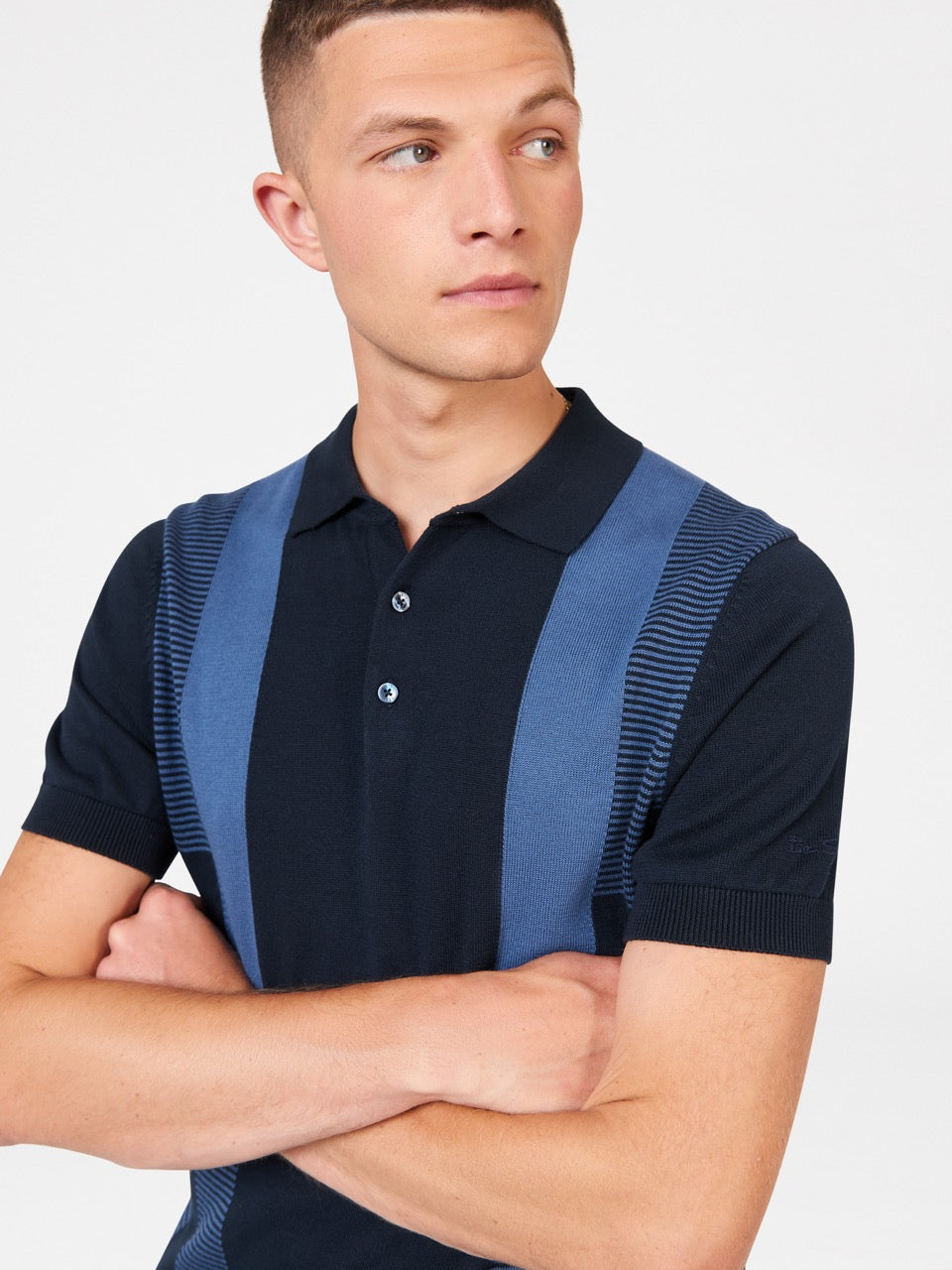 Polo Svetre S Výstrihom Ben Sherman Intarsia Stripe Námornícka Modrá | LVPFS7356