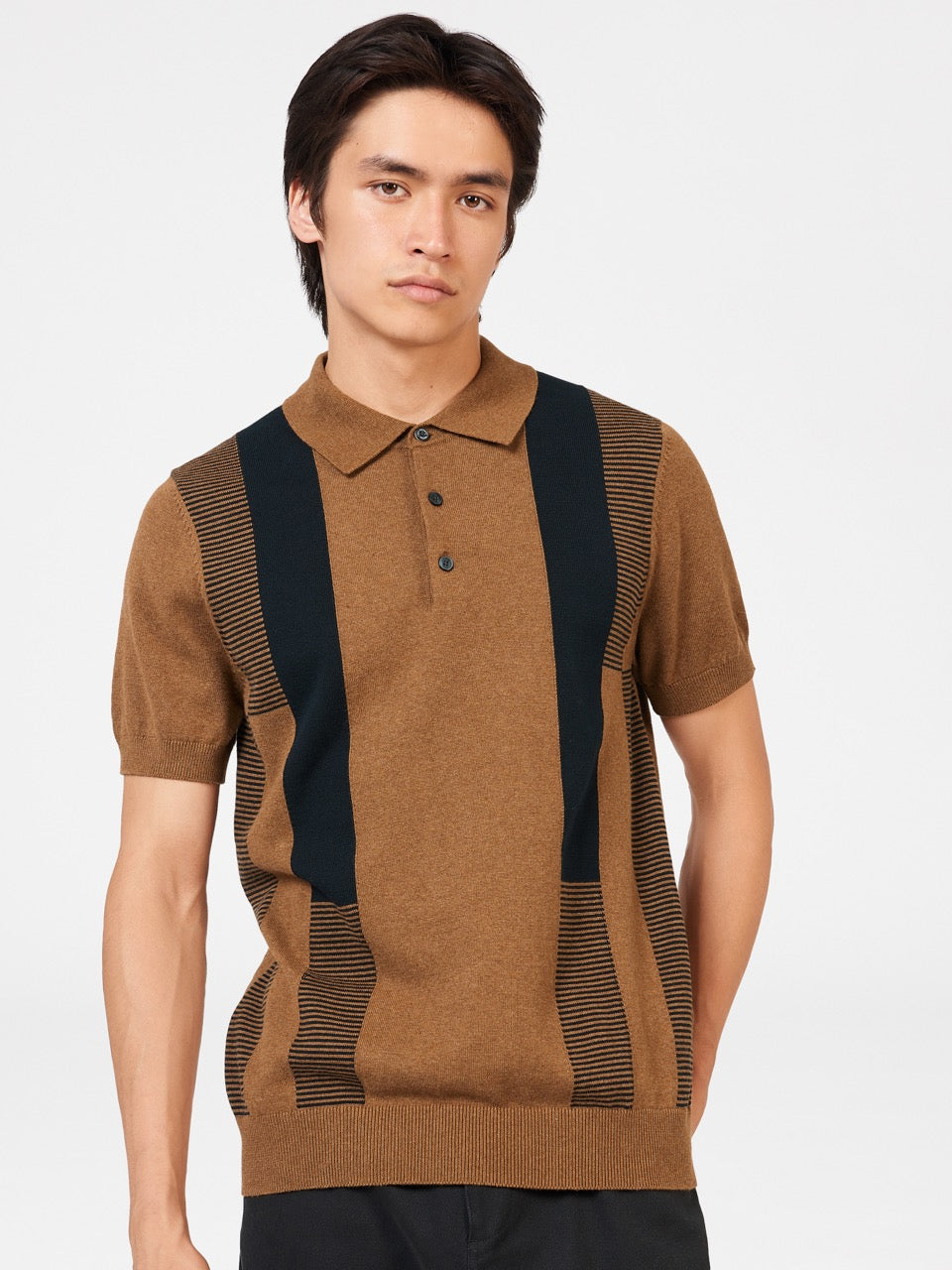 Polo Svetre S Výstrihom Ben Sherman Intarsia Stripe Hnede | FYIDZ8529