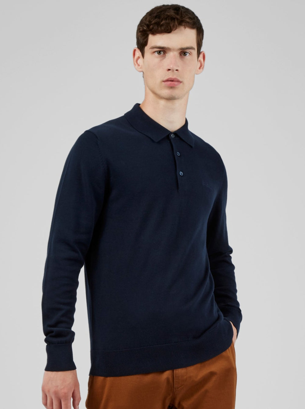 Polo Svetre S Výstrihom Ben Sherman Signature Long-Sleeve Námornícka Modrá | FOEUW4720